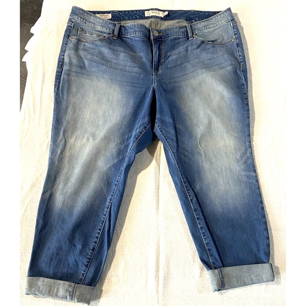Torrid Womens Cropped Boyfriend Jeans Blue Cotton Blend Zip Solid Size 24S